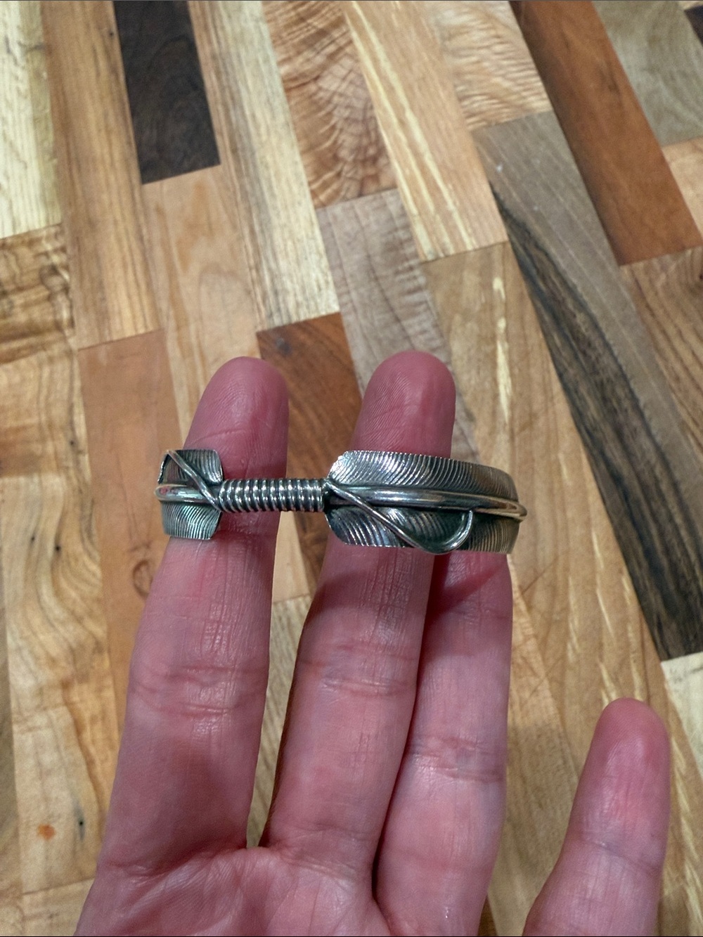 Sterling silver Navajo Charley stamped feather cuff